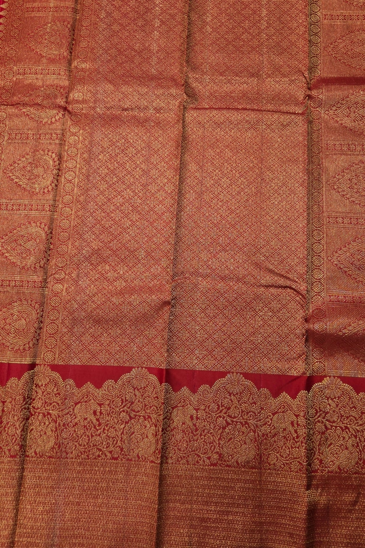Red Kanchipuram Silk Saree with Gold Border