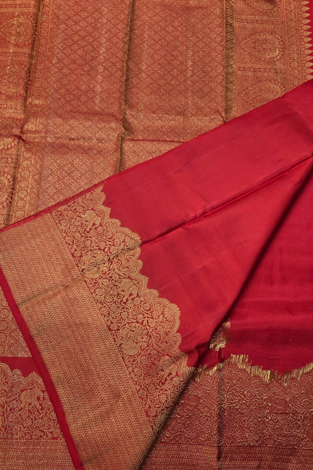 Red Kanchipuram Silk Saree with Gold Border