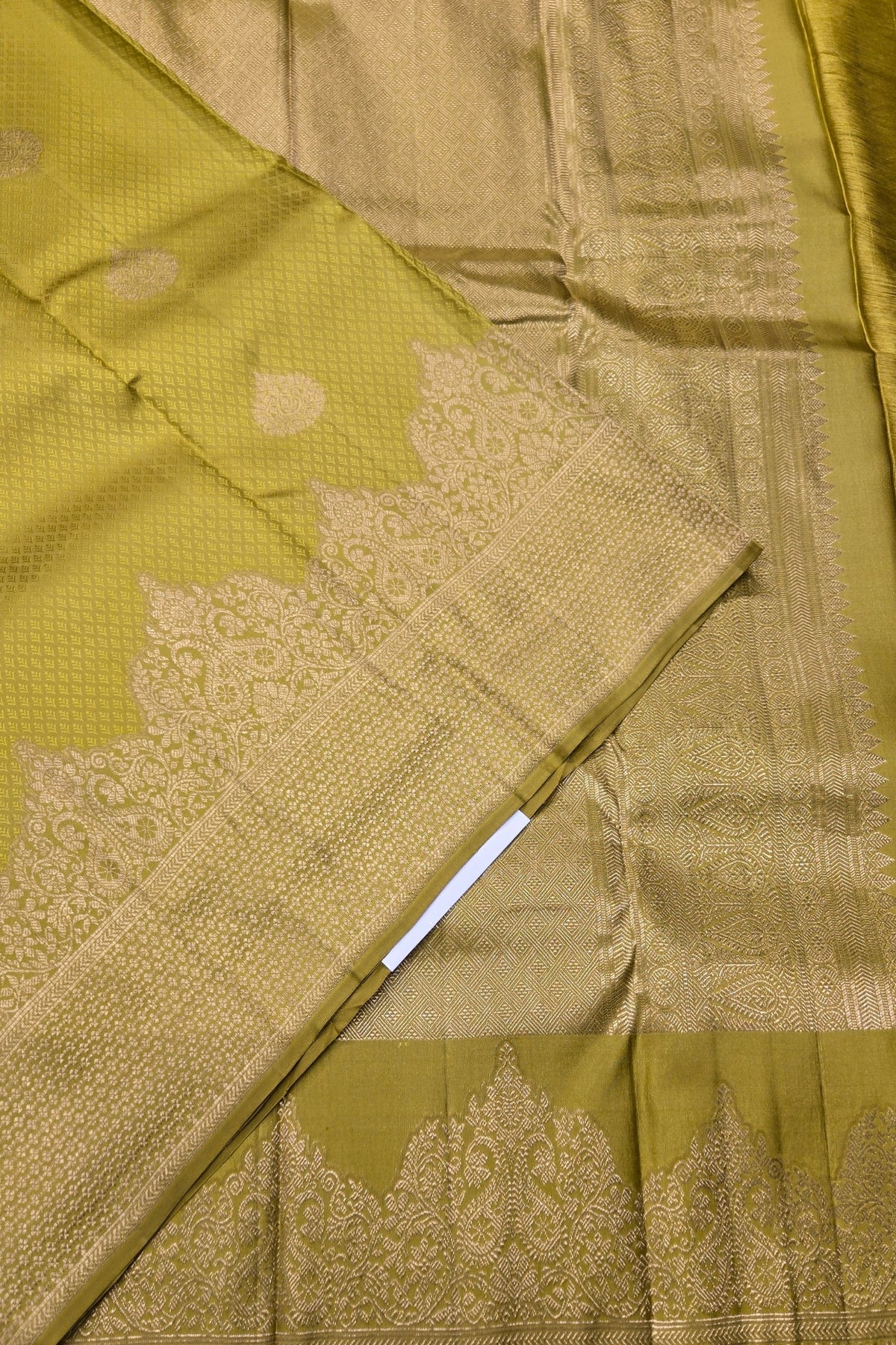 Android Green Kanchipuram Silk Saree with Gold Border