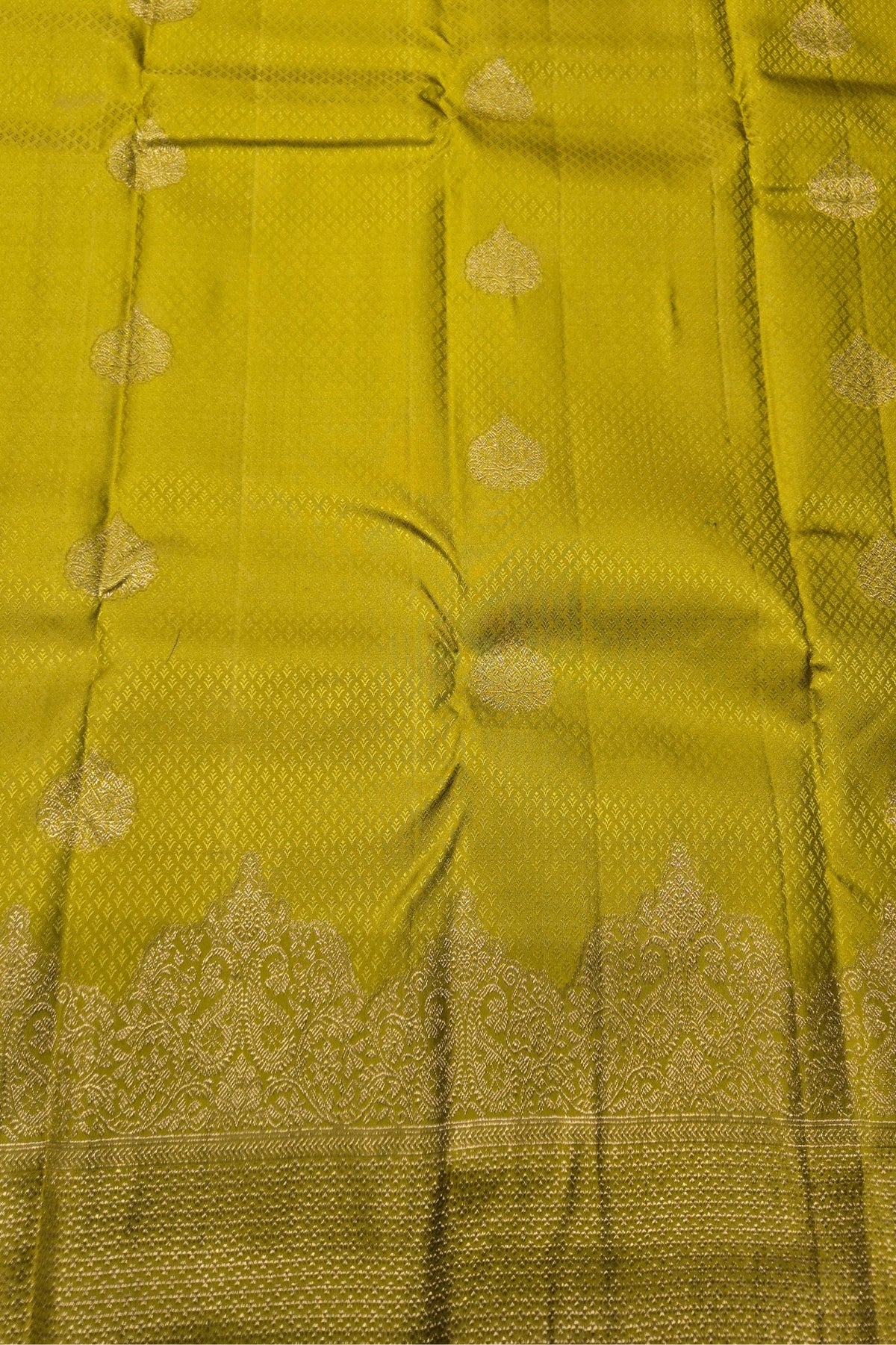 Android Green Kanchipuram Silk Saree with Gold Border