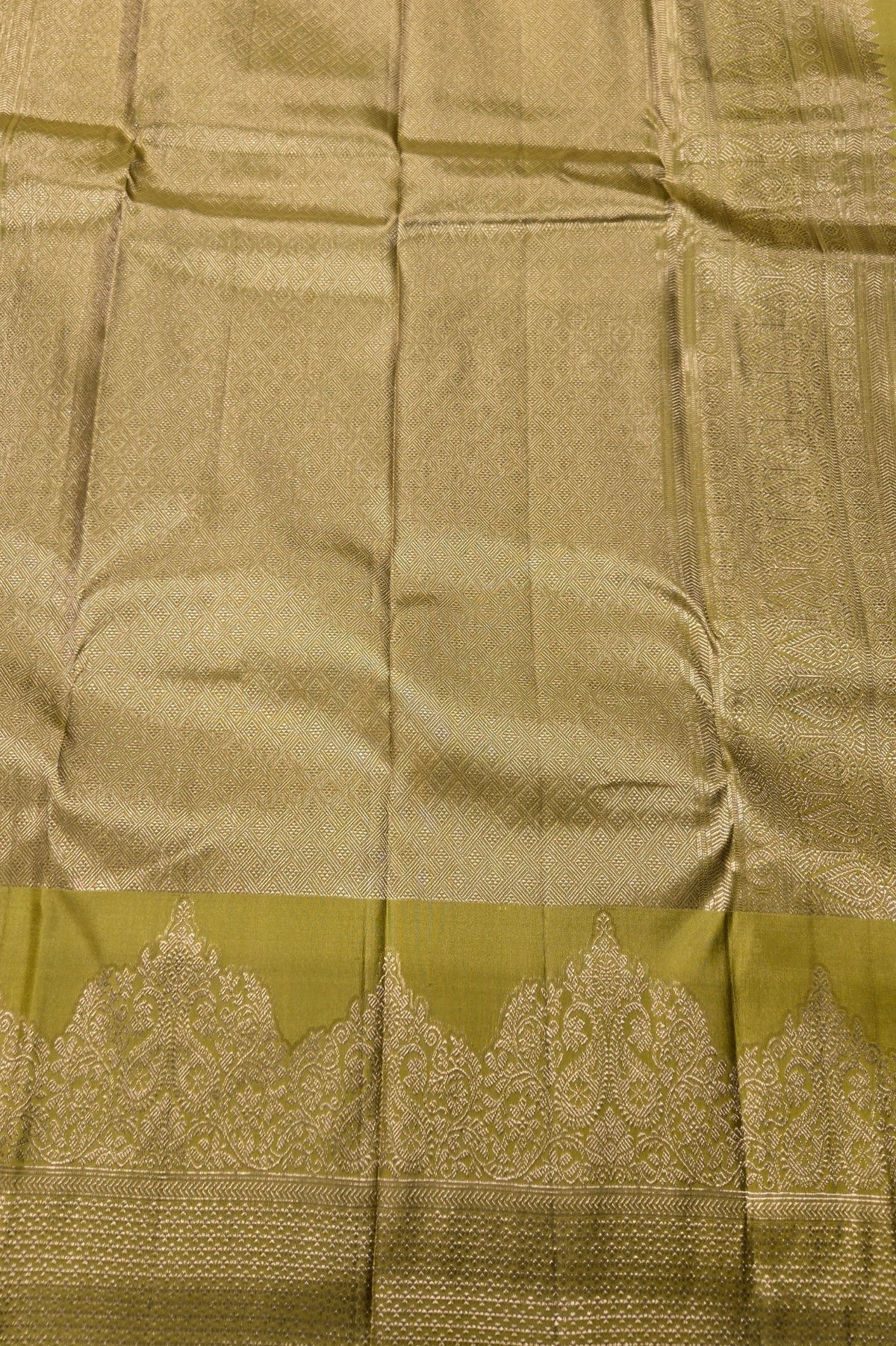 Android Green Kanchipuram Silk Saree with Gold Border