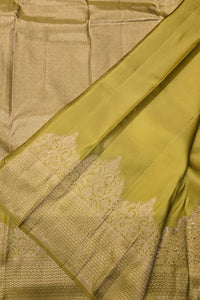 Android Green Kanchipuram Silk Saree with Gold Border