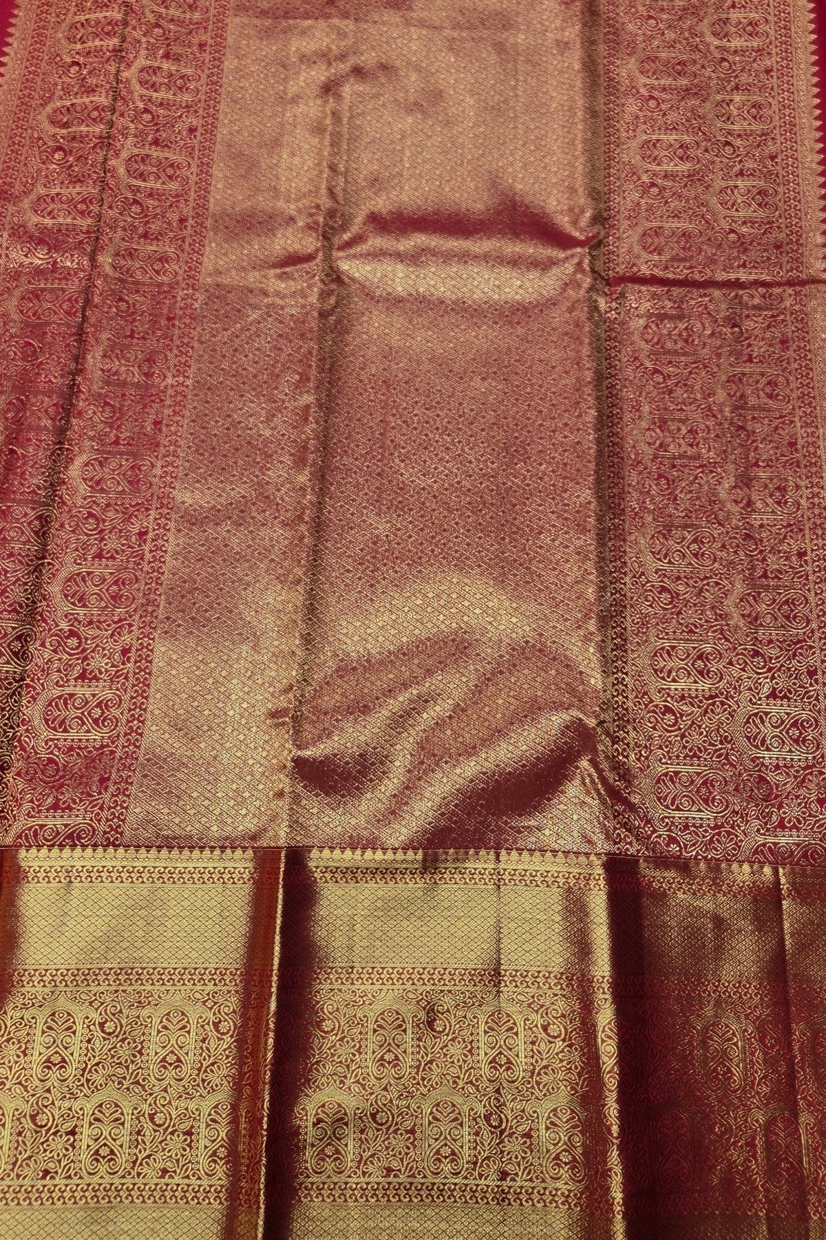 Maroon Kanchipuram Silk Saree with Gold Border