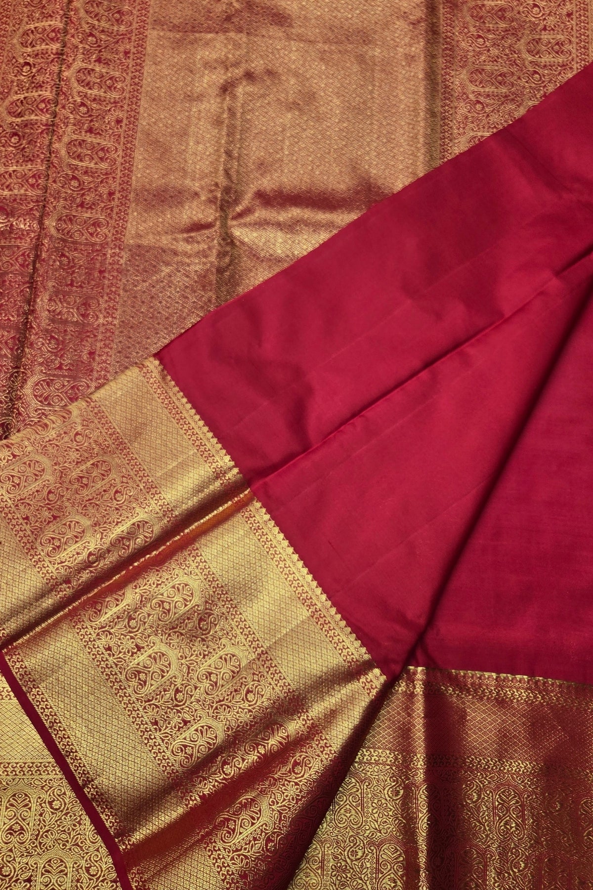 Maroon Kanchipuram Silk Saree with Gold Border