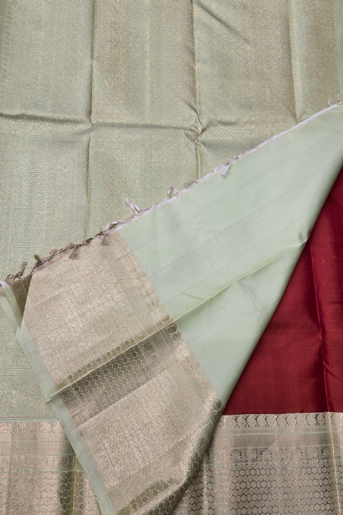 Maroon Kanchipuram Silk Saree with Grey Border
