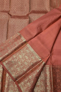 Falu Red Kanchipuram Silk Saree with Gold Border