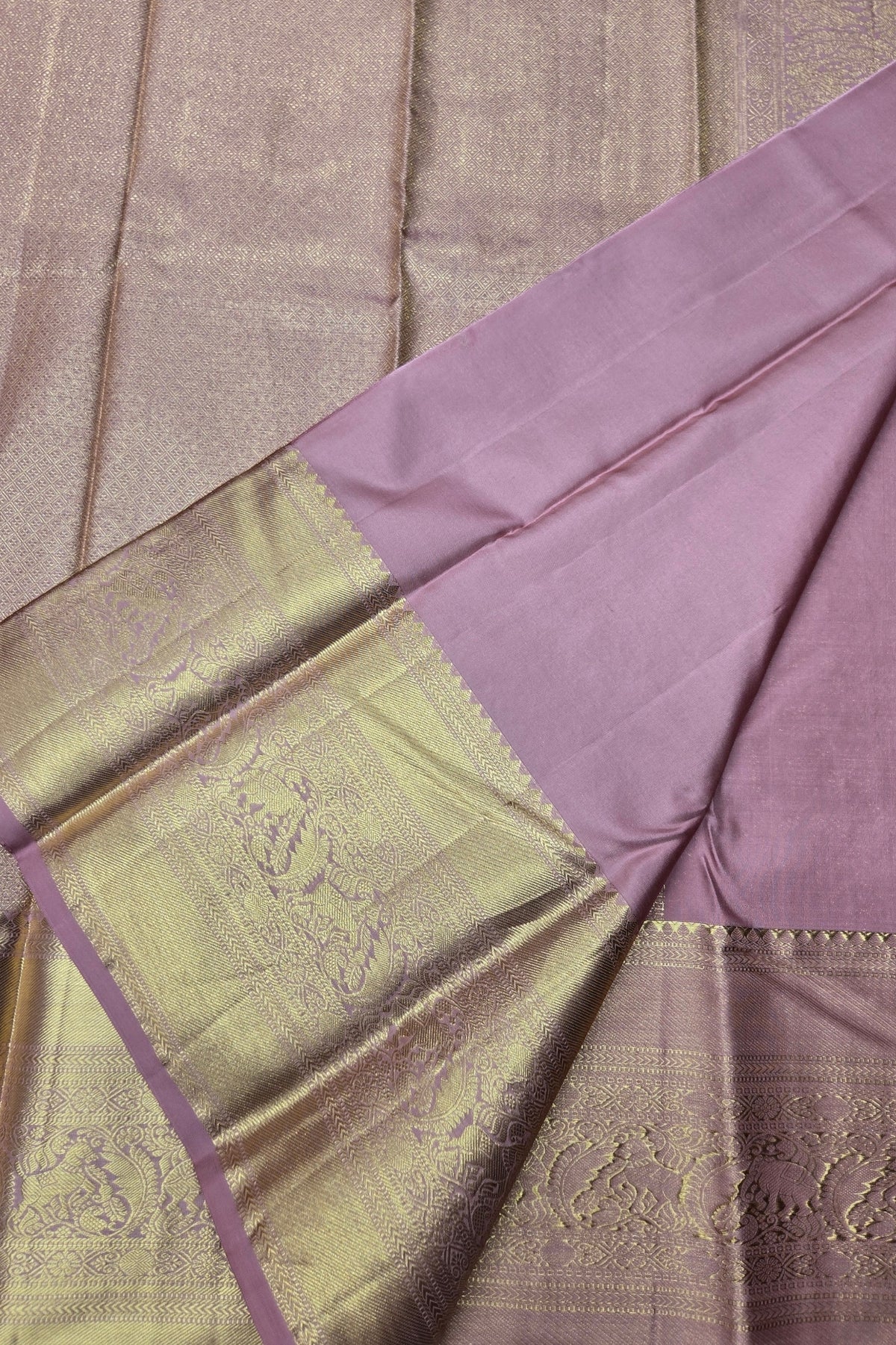 Copper Rose Kanchipuram Silk Saree with Gold Border
