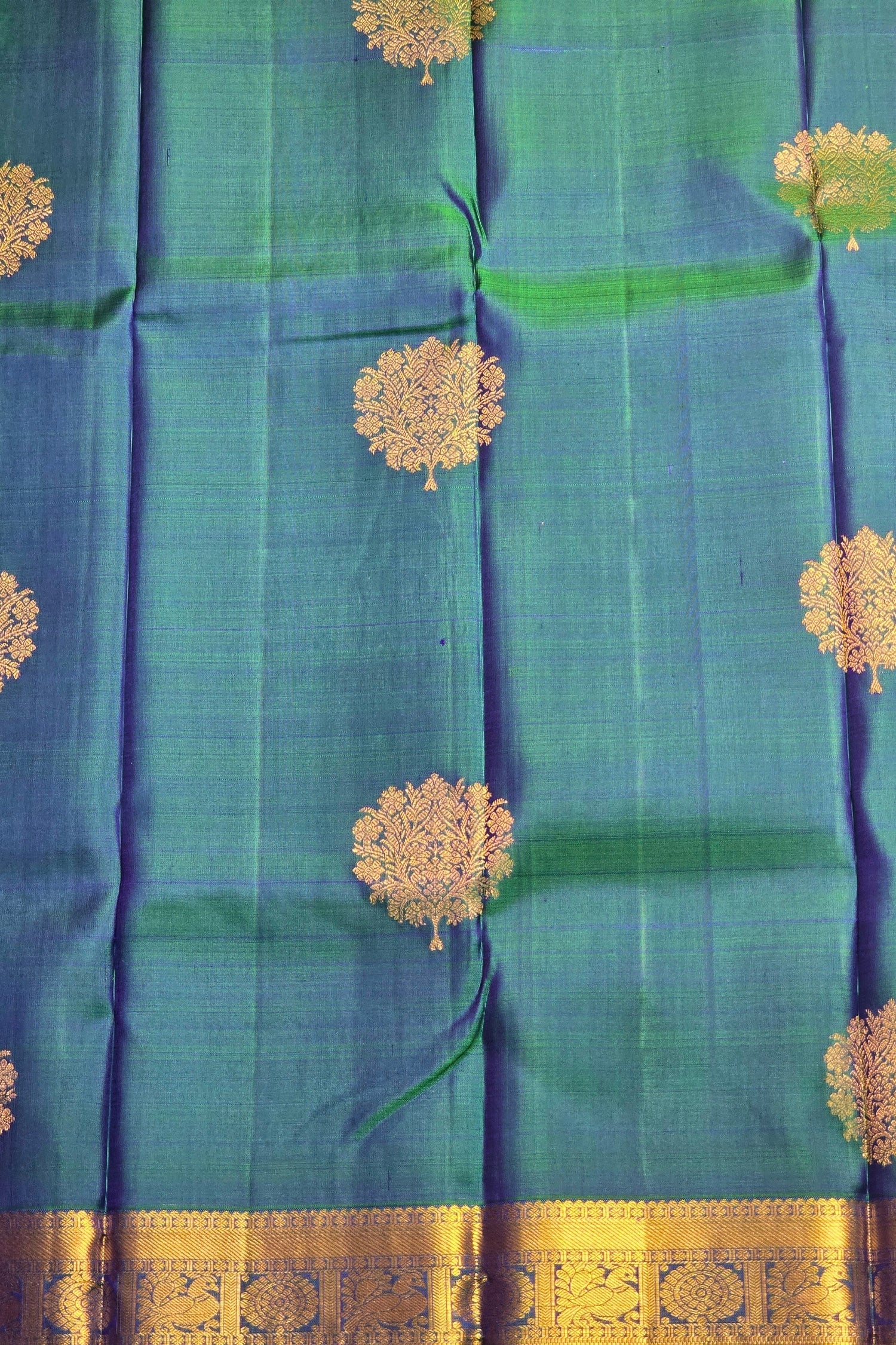 Elegant soft blue Kanchipuram saree folded view