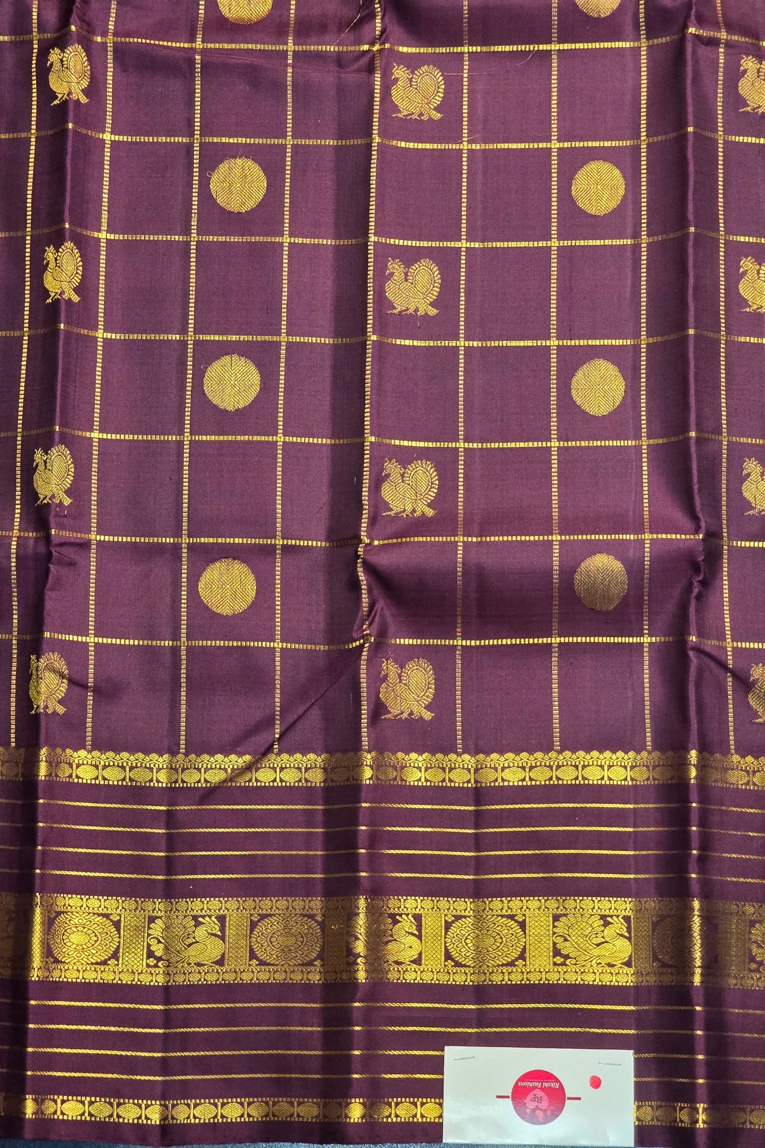 Classic Maroon Checked Kanchipuram Silk Saree