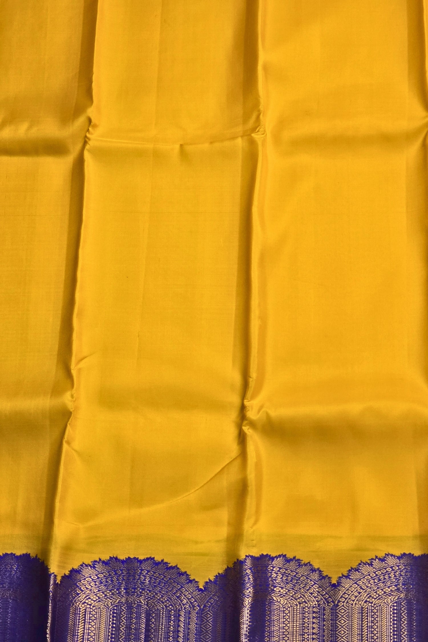 Traditional Yellow Silk Saree with Blue Pallu