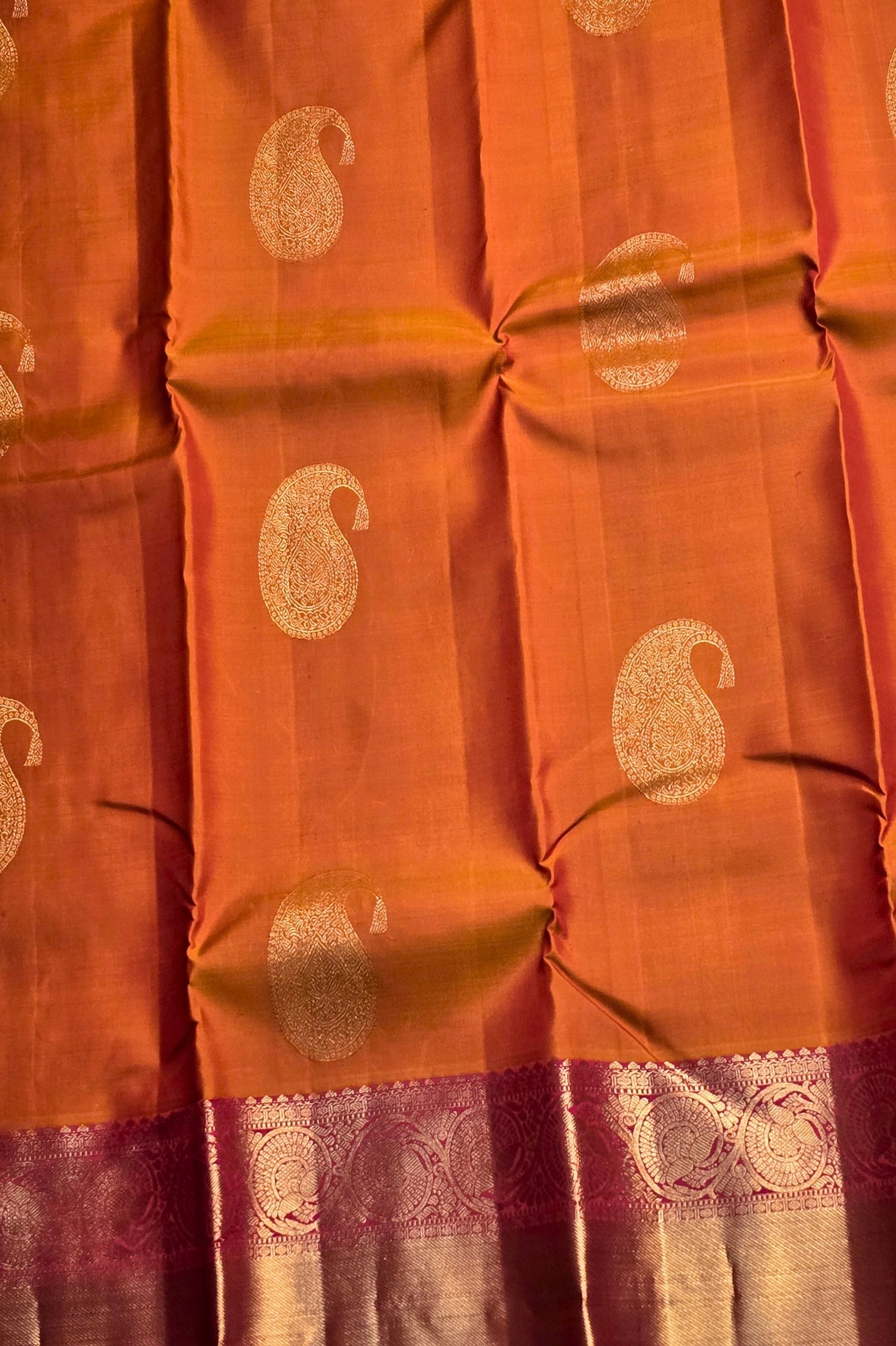 Traditional Orange and Purple Kanjivaram Saree