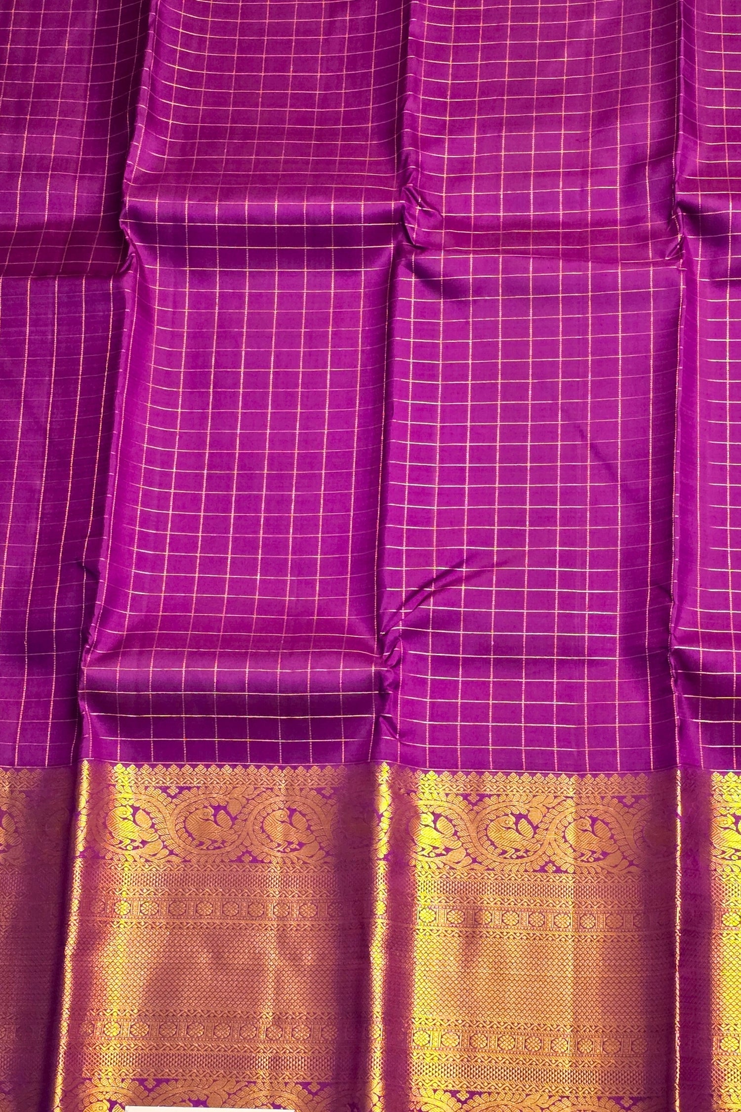Checked Pattern Kanjivaram Saree in Deep Purple