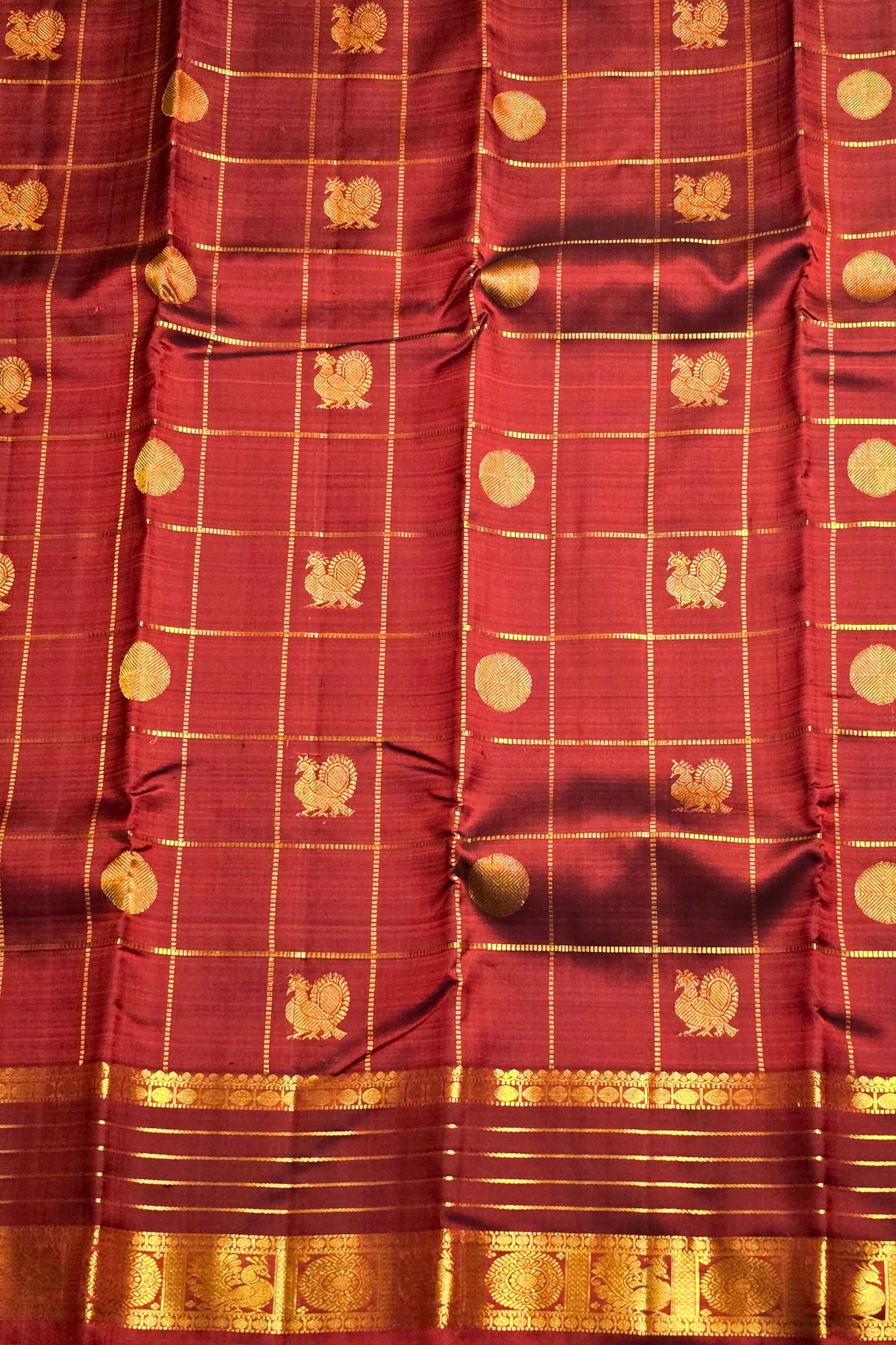 Maroon Big Checked Kanchipuram Silk Saree