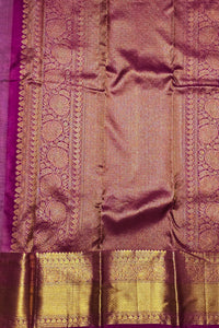 Delicate Lavender Kanchipuram Silk Saree with Pink Leaf Motif Design