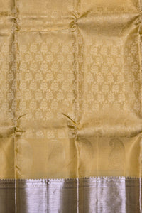 Gold fabric with intricate pattern and silver border