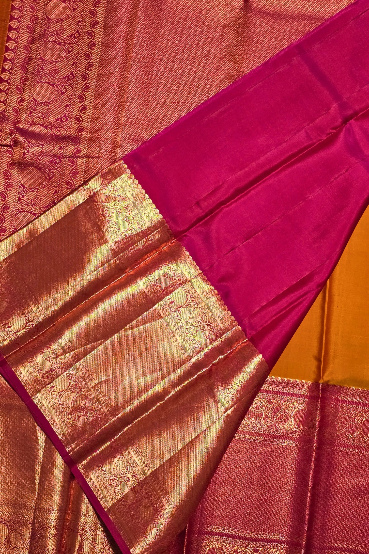 Saree with pink and gold border