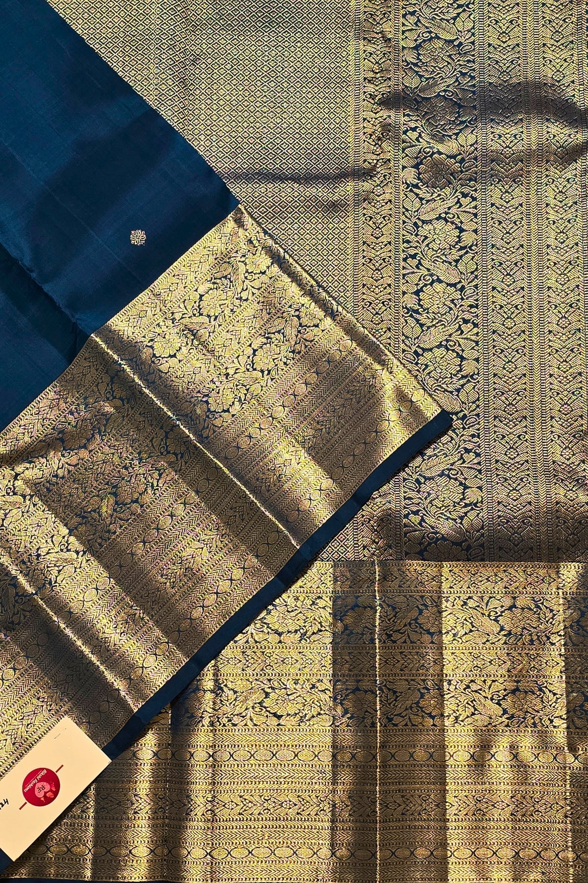 Patterned fabric with blue and gold colors
