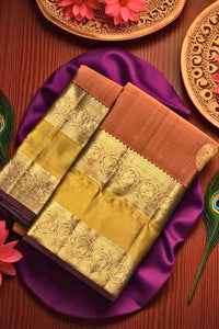 Dark Pastel Red Kanchipuram Saree with Gold and Silver Zari Border