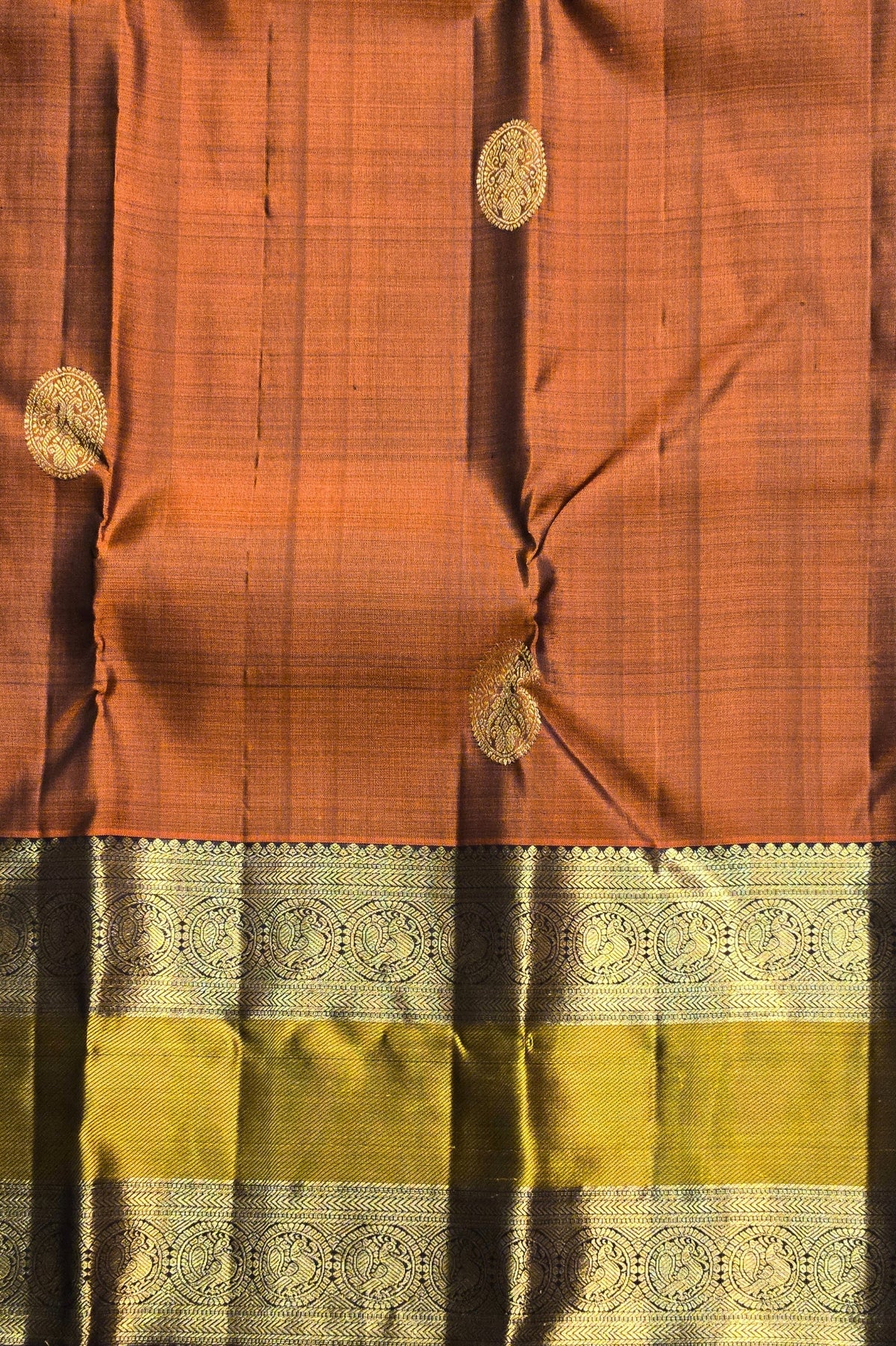 Dark Pastel Red Kanchipuram Saree with Gold and Silver Zari Border