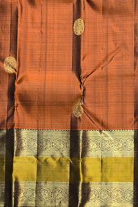 Dark Pastel Red Kanchipuram Saree with Gold and Silver Zari Border