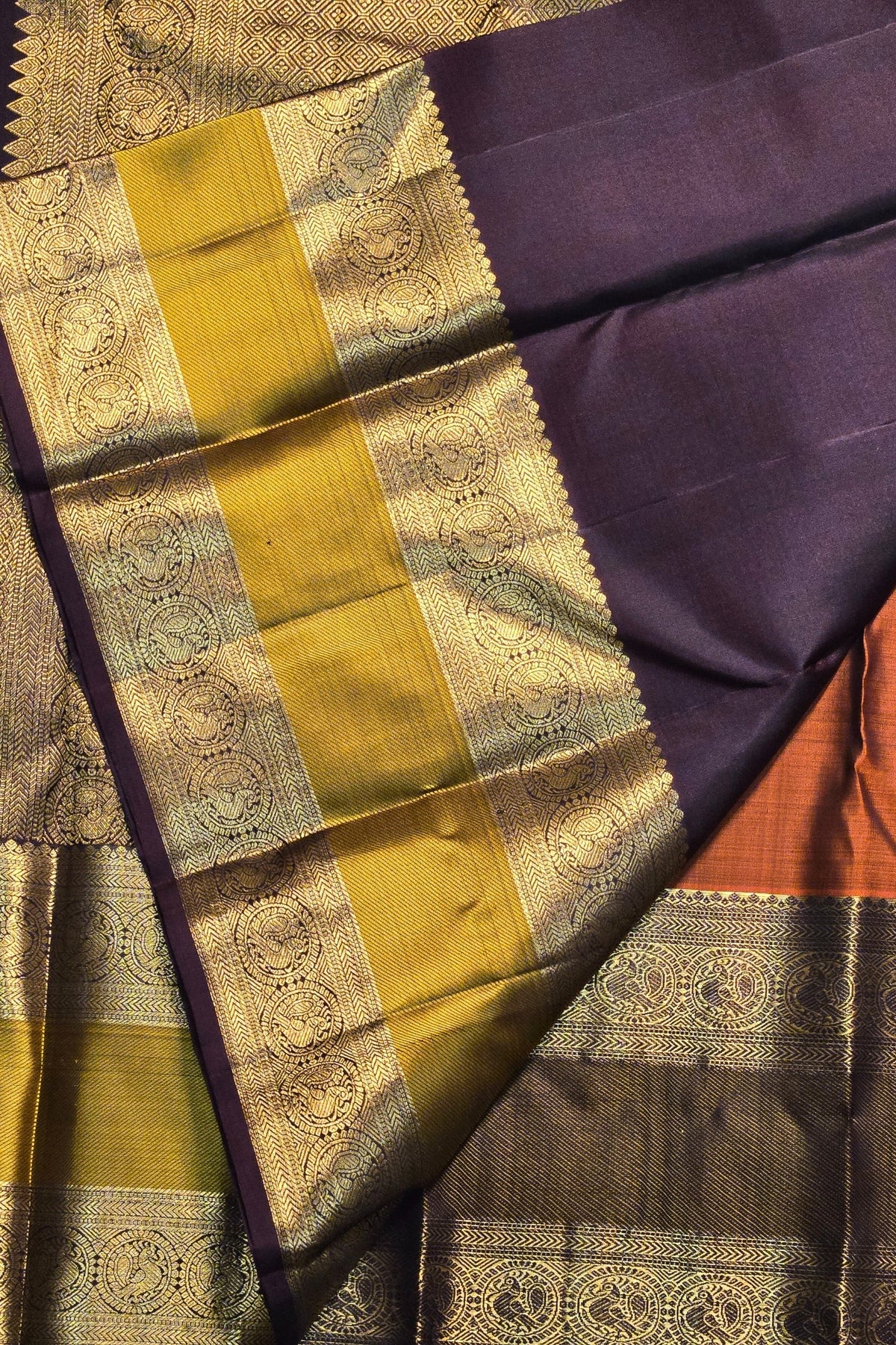 Dark Pastel Red Kanchipuram Saree with Gold and Silver Zari Border