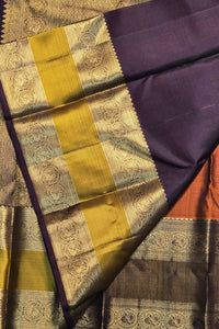 Dark Pastel Red Kanchipuram Saree with Gold and Silver Zari Border