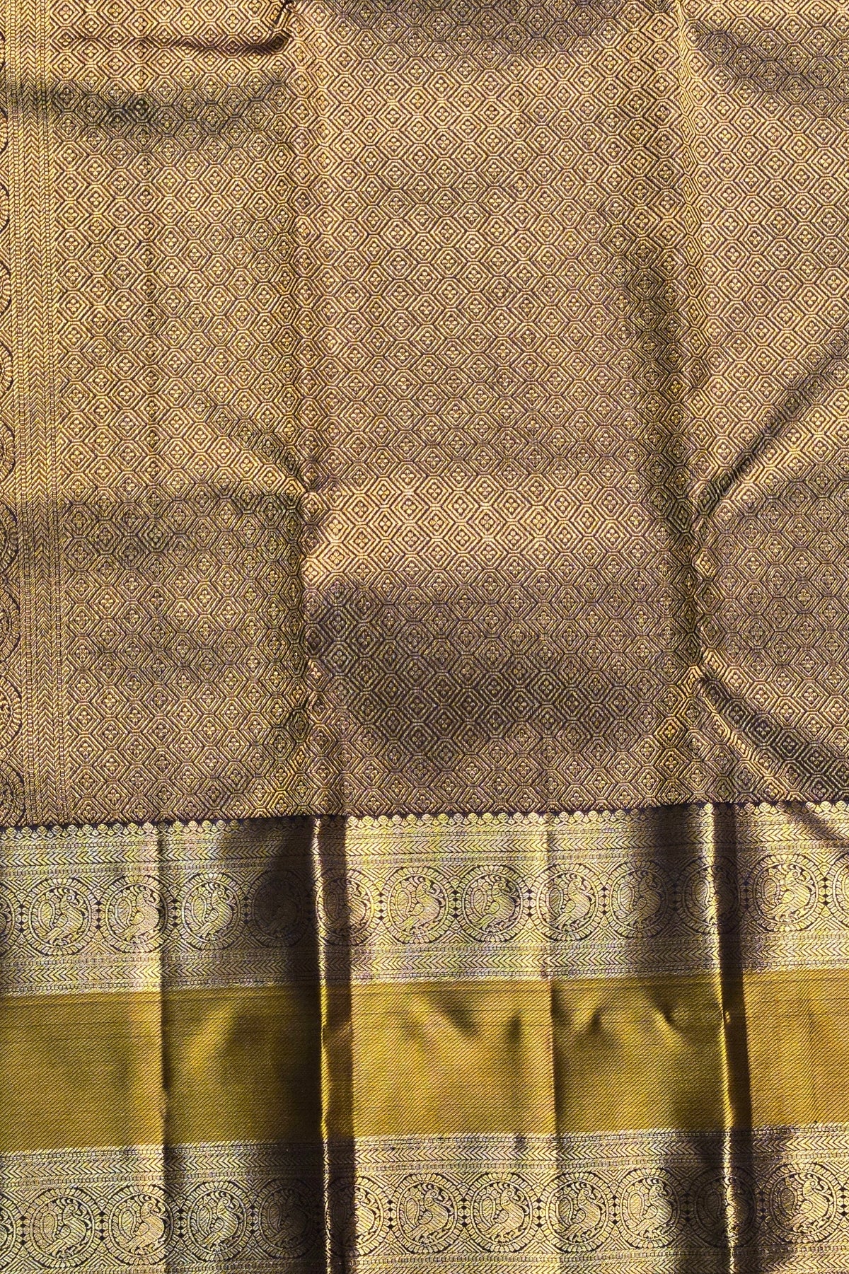 Dark Pastel Red Kanchipuram Saree with Gold and Silver Zari Border