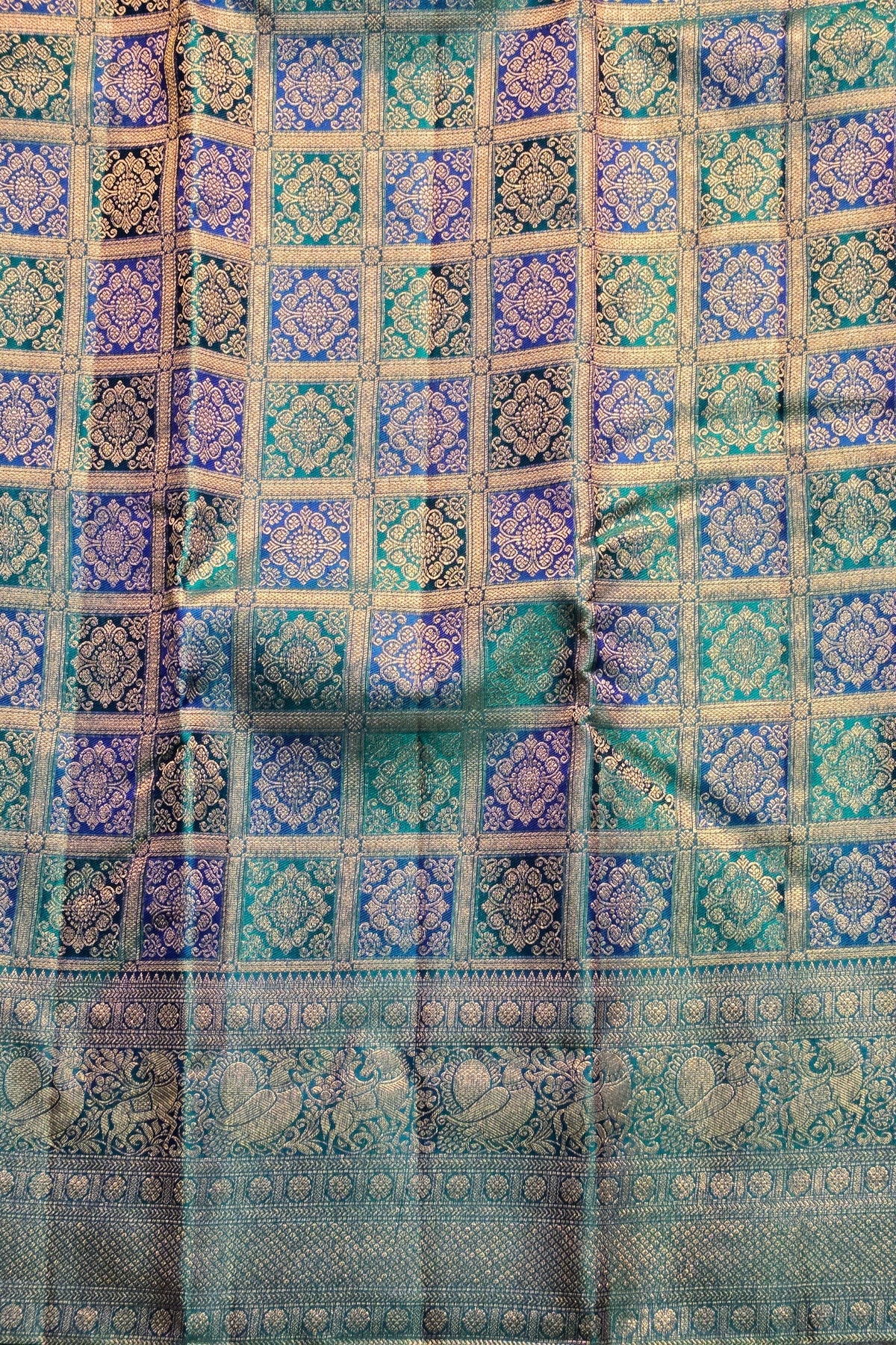 Patterned fabric with blue and green colors