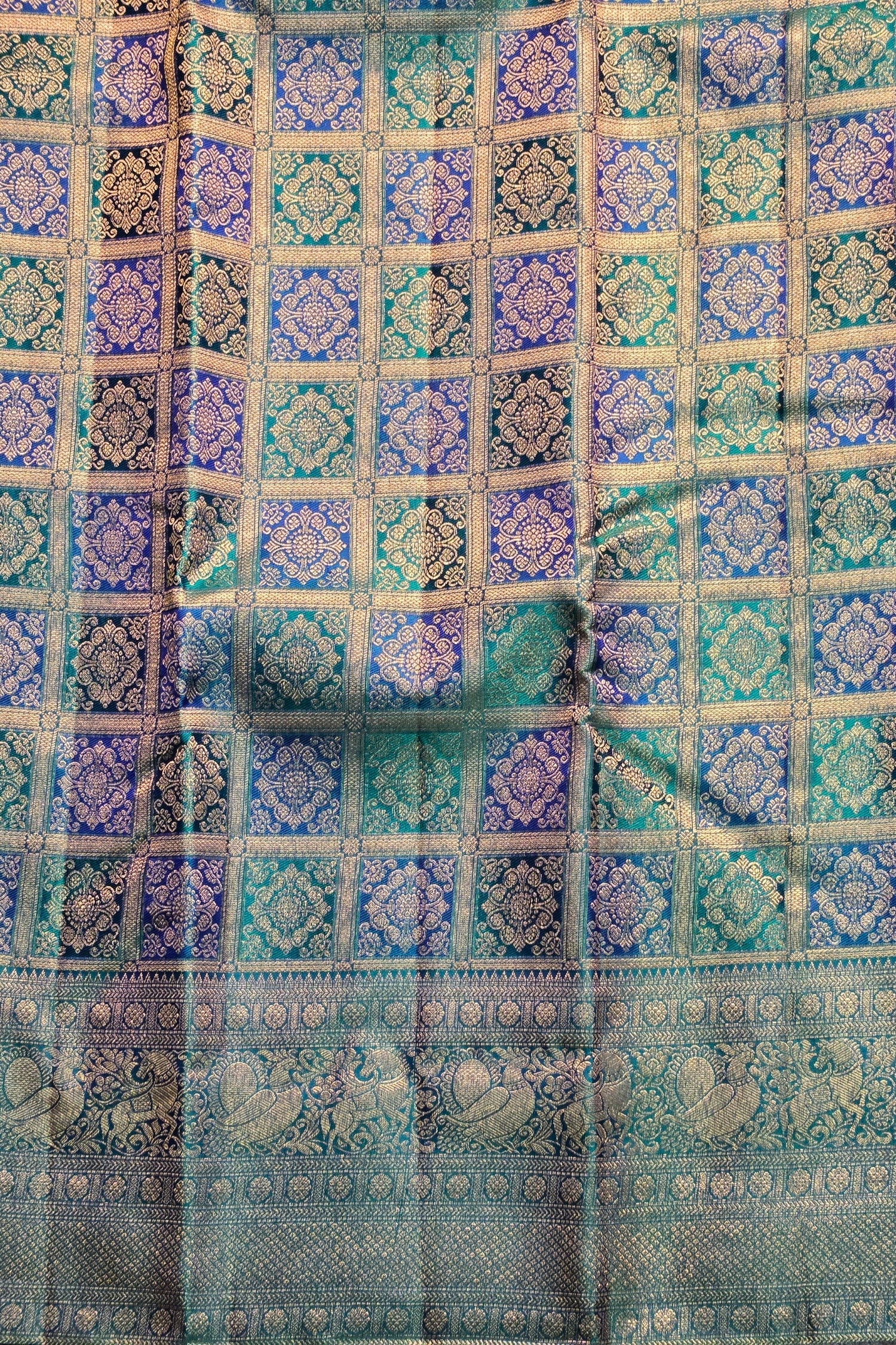 Patterned fabric with blue and green colors