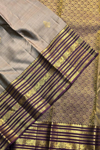 Gray saree with purple and gold border