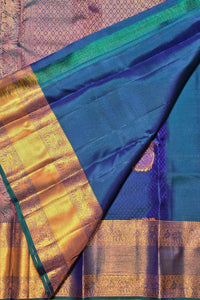 Blue and gold traditional fabric with intricate patterns