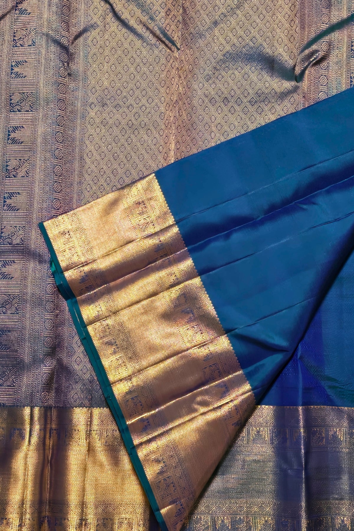 Sari with gold and blue border