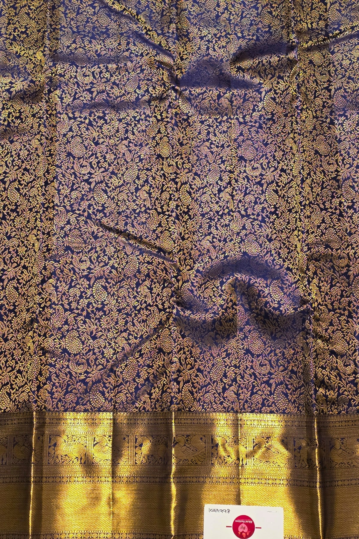 Dark Blue Kanchipuram Silk Saree with Gold Zari Elegance
