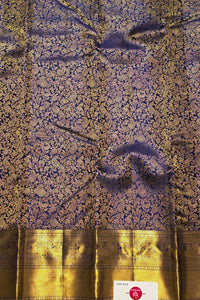 Dark Blue Kanchipuram Silk Saree with Gold Zari Elegance