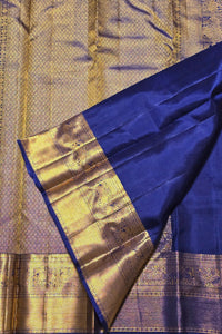 Dark Blue Kanchipuram Silk Saree with Gold Zari Elegance