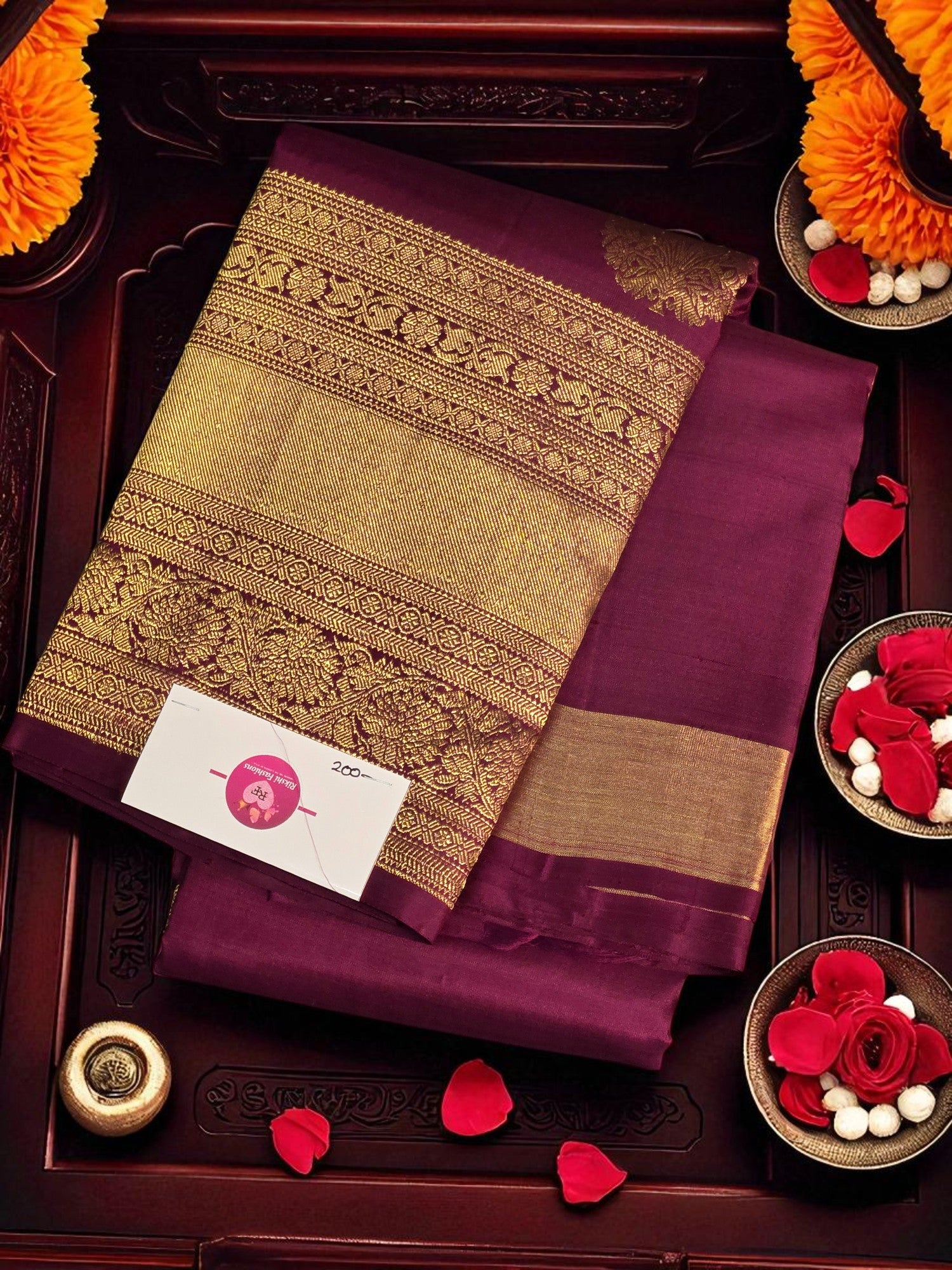 Dark Maroon Kanchipuram Silk Saree