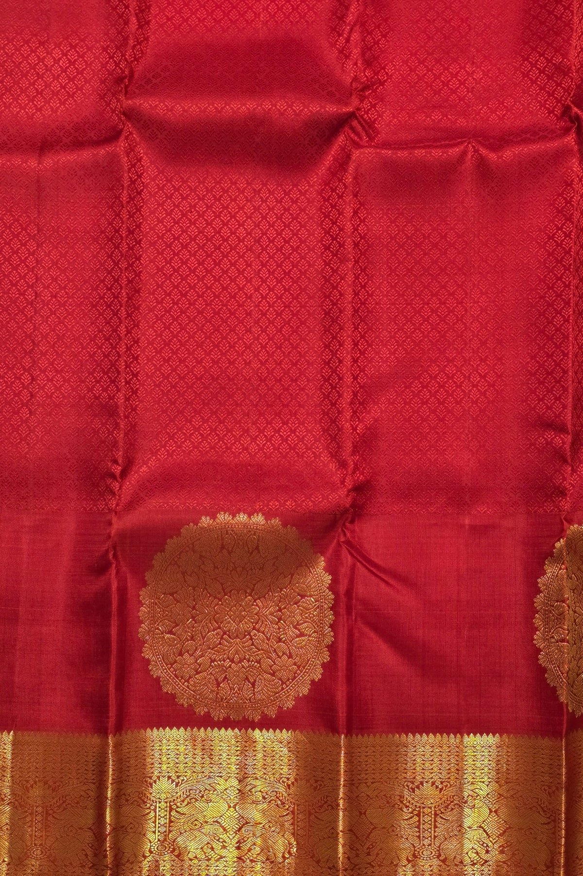 Rich Maroon Kanchipuram Silk Saree with Grand Gold Zari Detailing