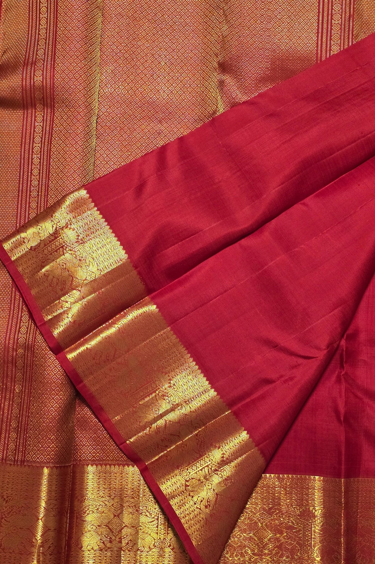 Rich Maroon Kanchipuram Silk Saree with Grand Gold Zari Detailing