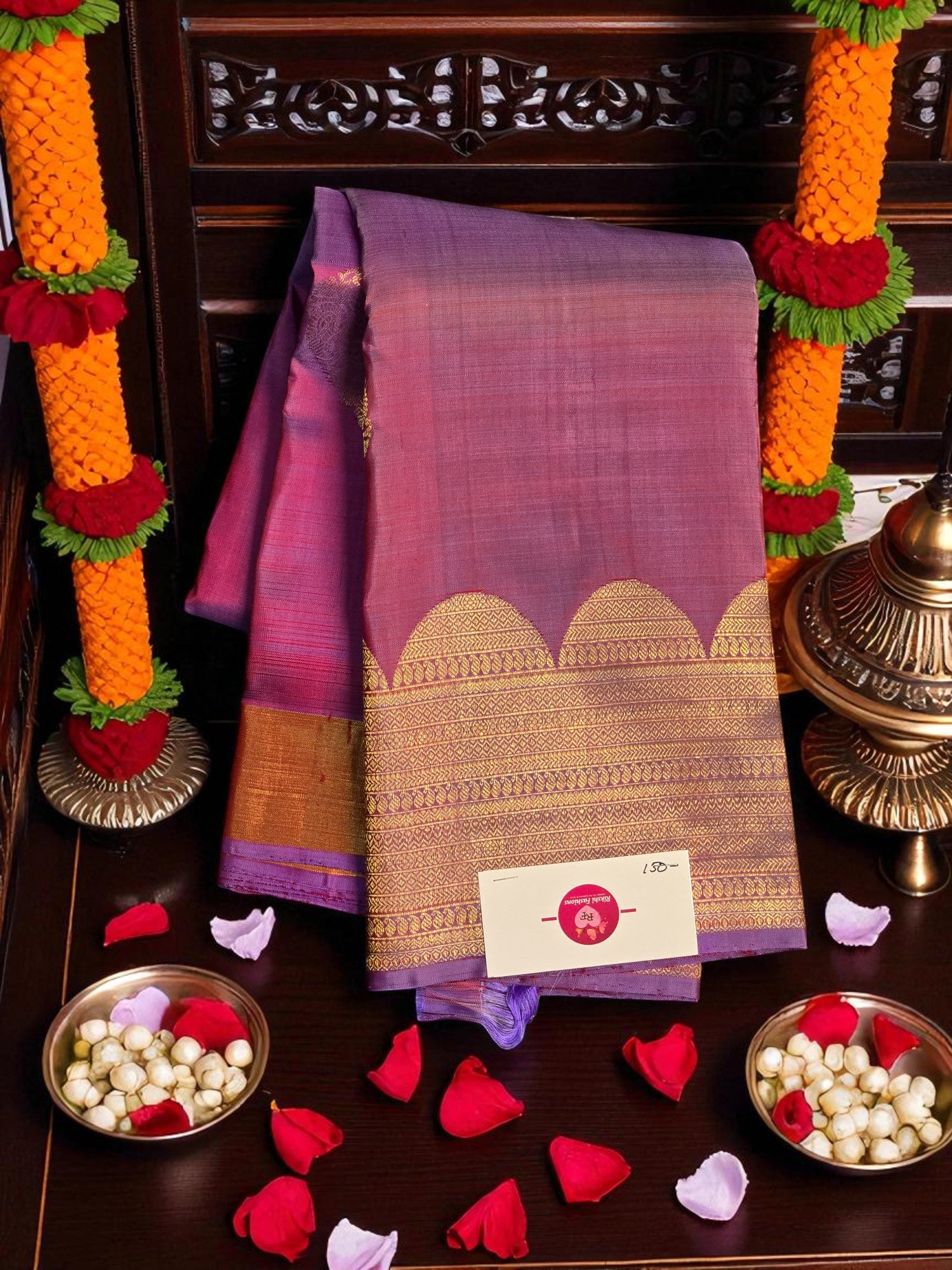 Silky Shiny Purple Kanchipuram Silk Saree