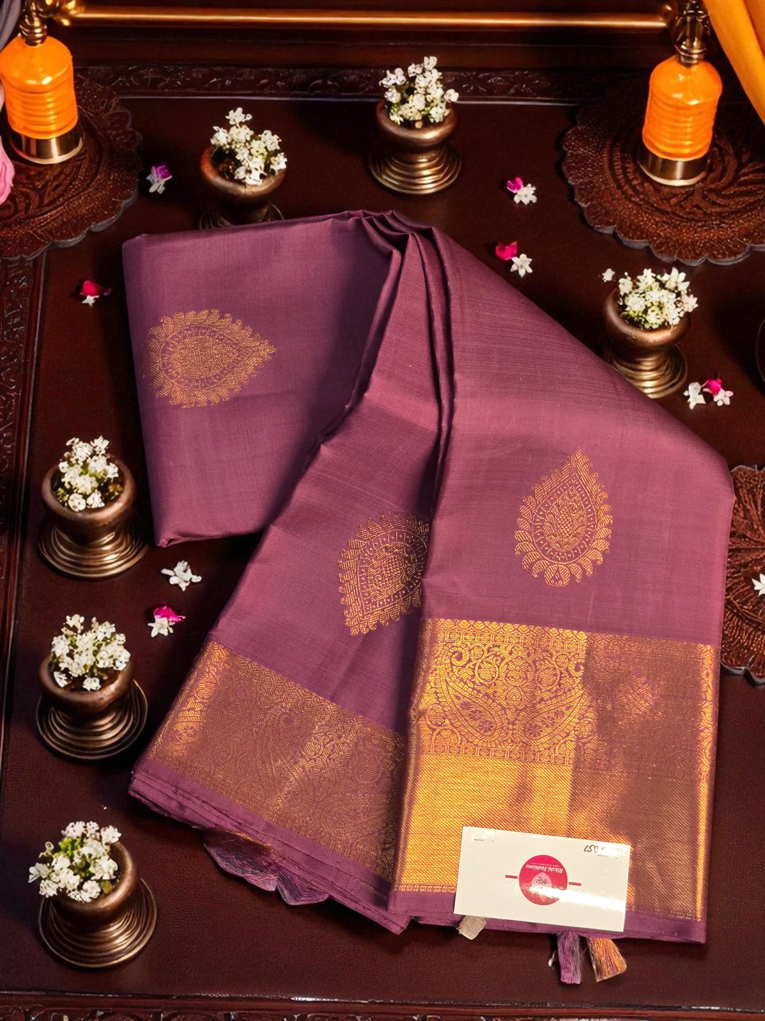 Pinkish Purple Kanchipuram Silk Saree
