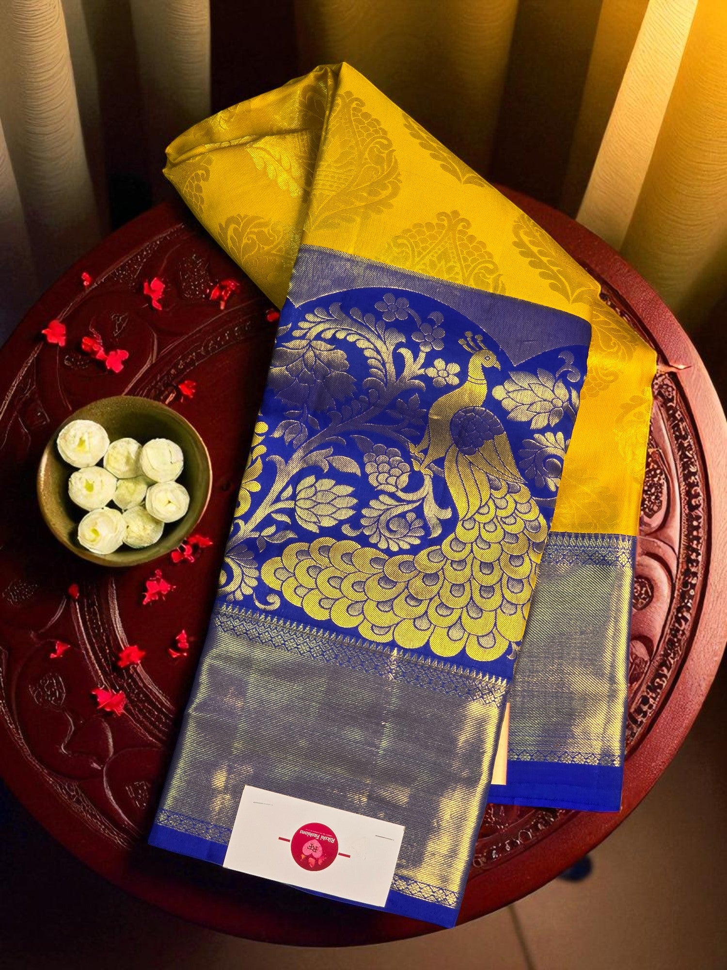 Radiant Yellow with Royal Blue Border Kanchipuram Silk Saree