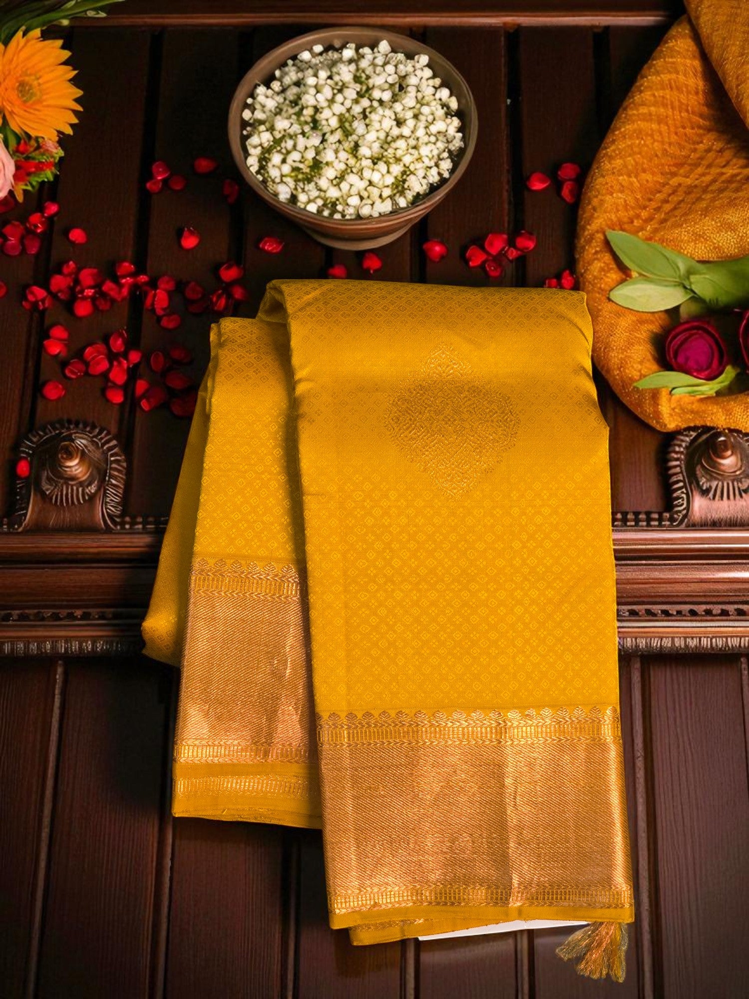 Golden Glow Yellow Kanchipuram Silk Saree