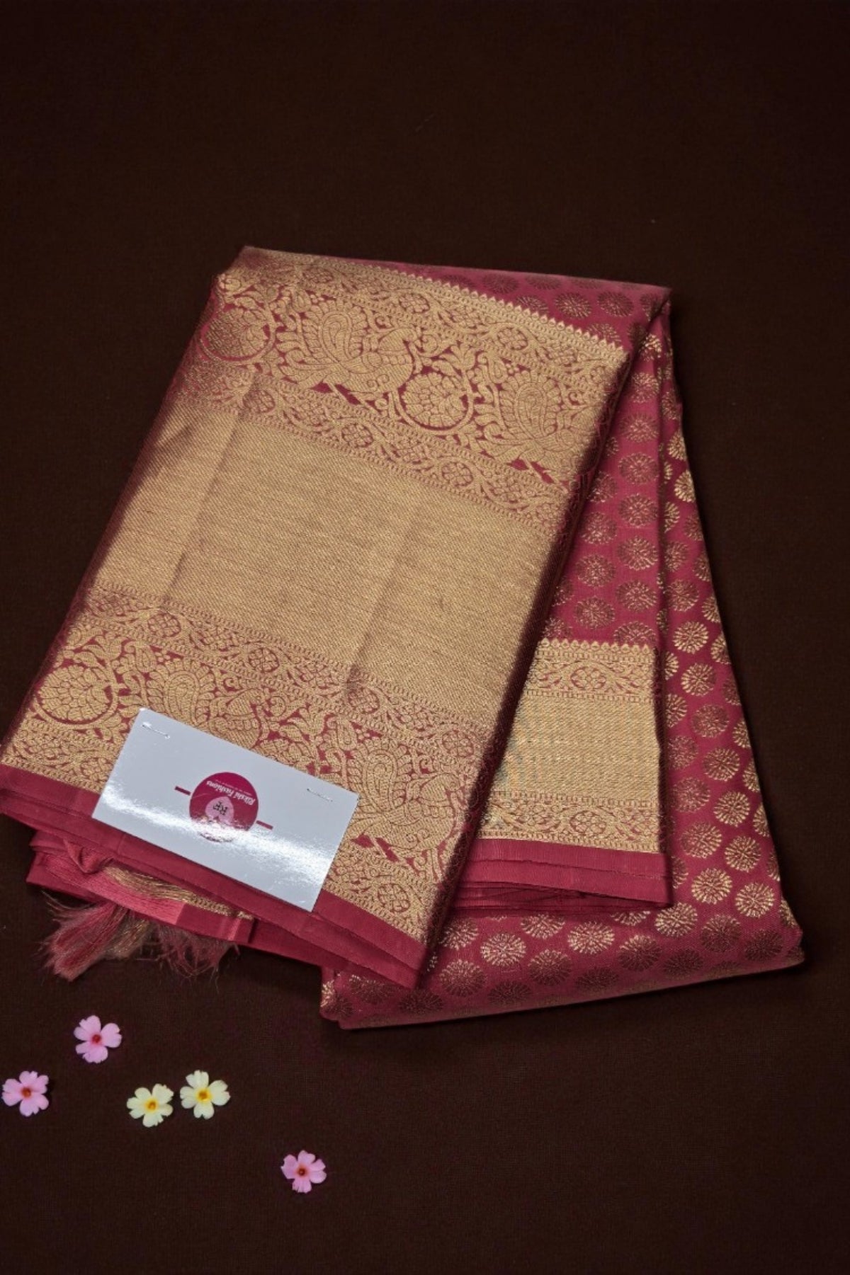 Deep Caramine Kanchipuram Silk Saree with Gold Border