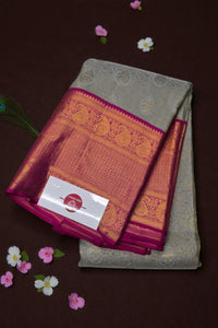 Grey Kanchipuram Silk Saree with Purple Border