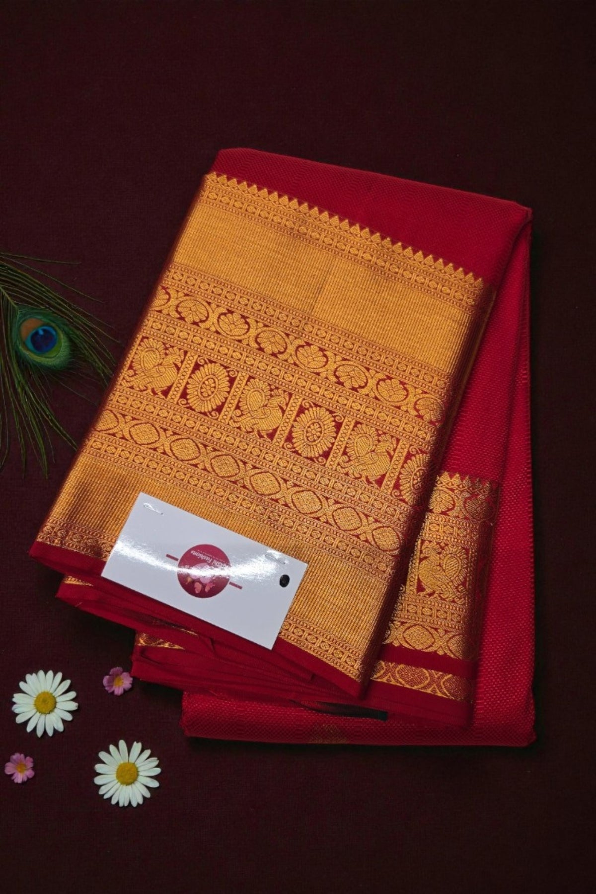 Red Kanchipuram Silk Saree with Gold Border
