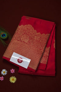 Red Kanchipuram Silk Saree with Gold Border