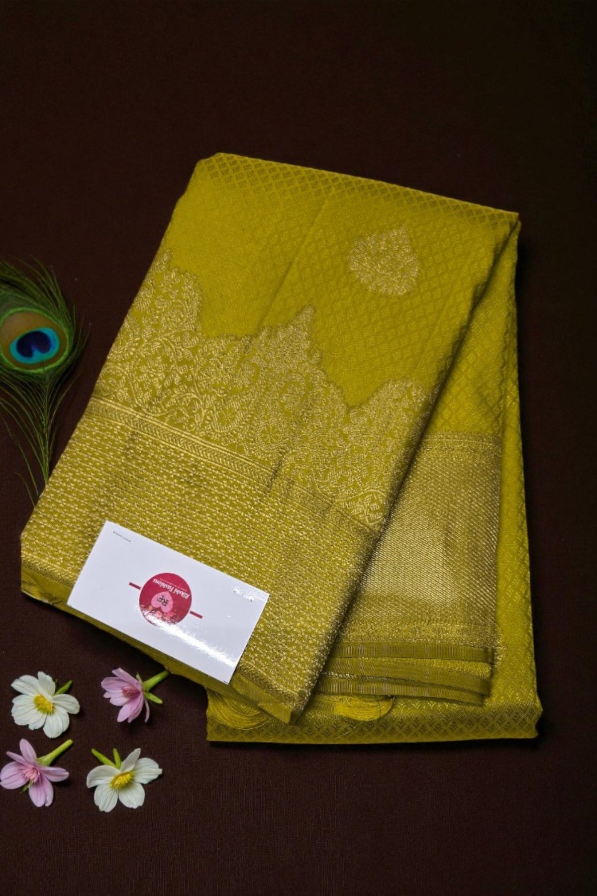 Android Green Kanchipuram Silk Saree with Gold Border