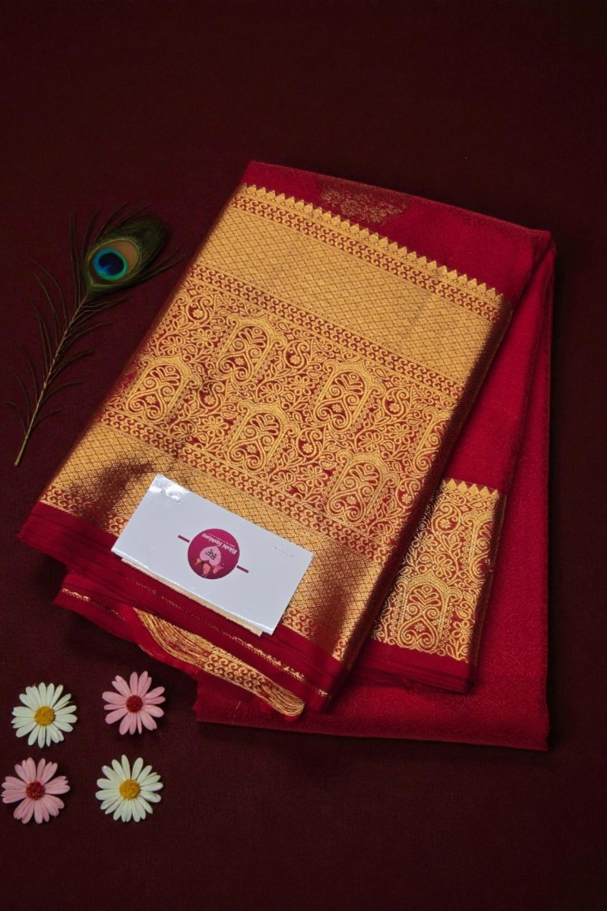 Maroon Kanchipuram Silk Saree with Gold Border