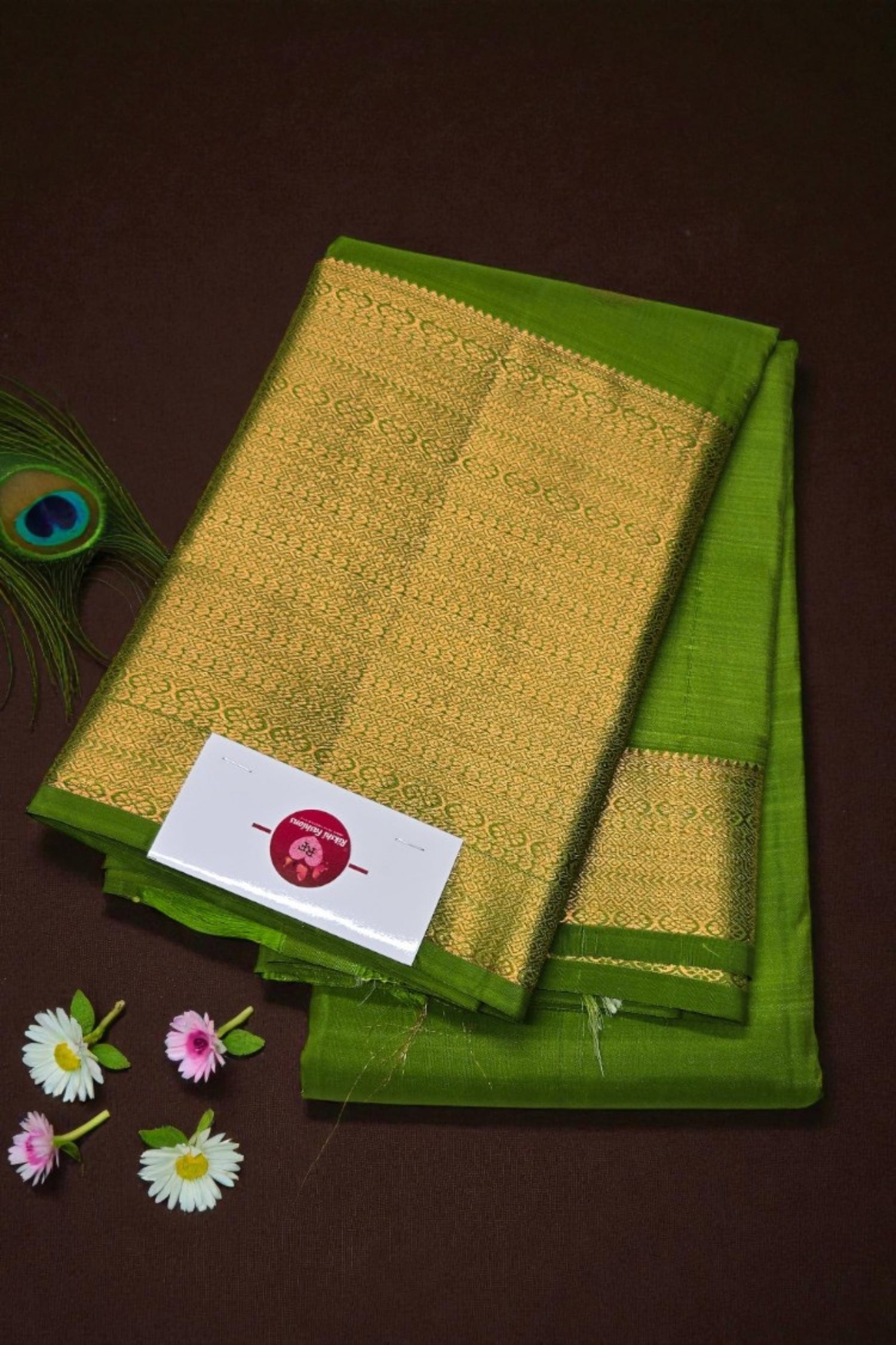 Green Kanchipuram Silk Saree with Gold Border
