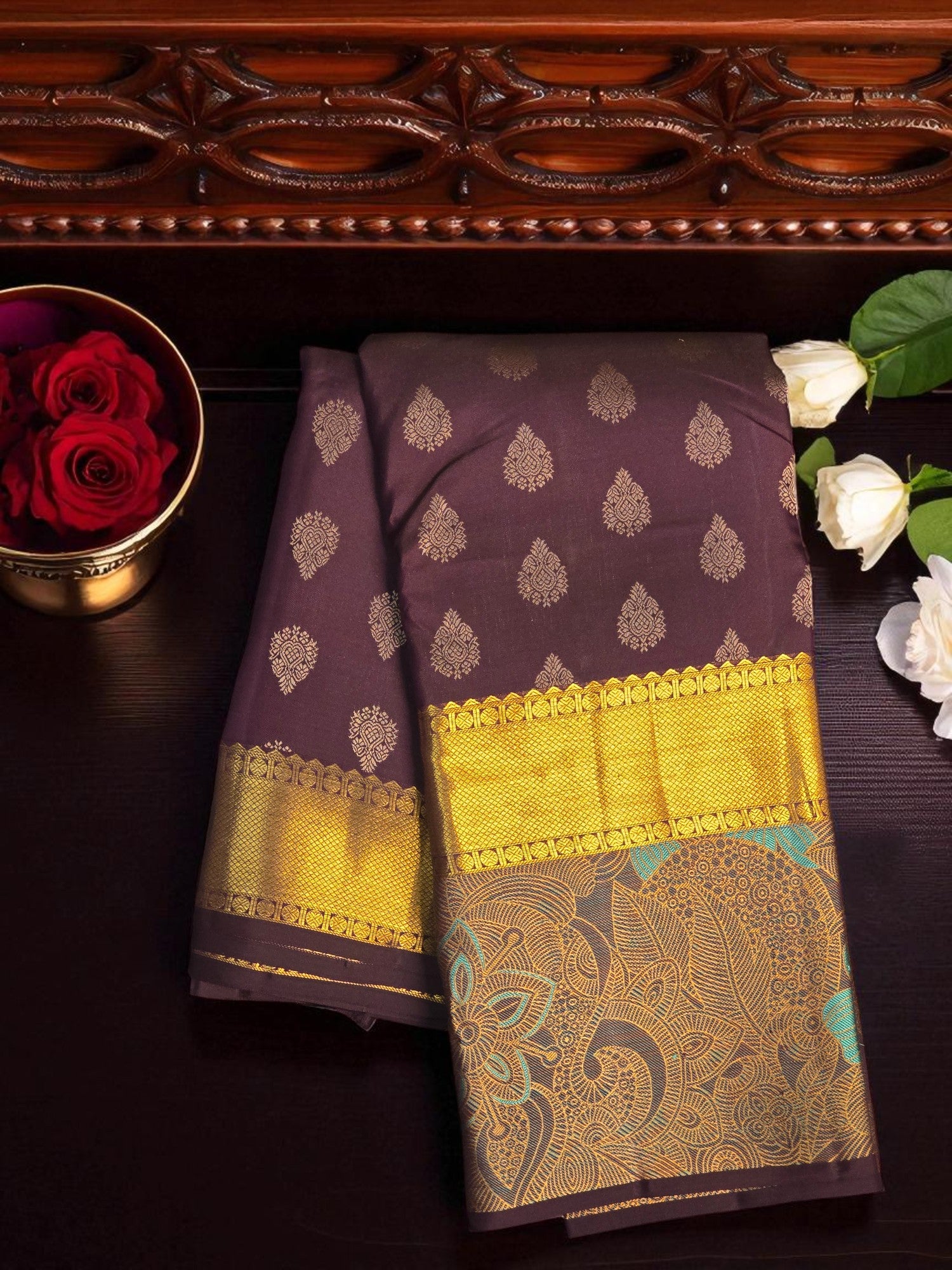 Regal Maroon with Gold Border Kanchipuram Silk Saree